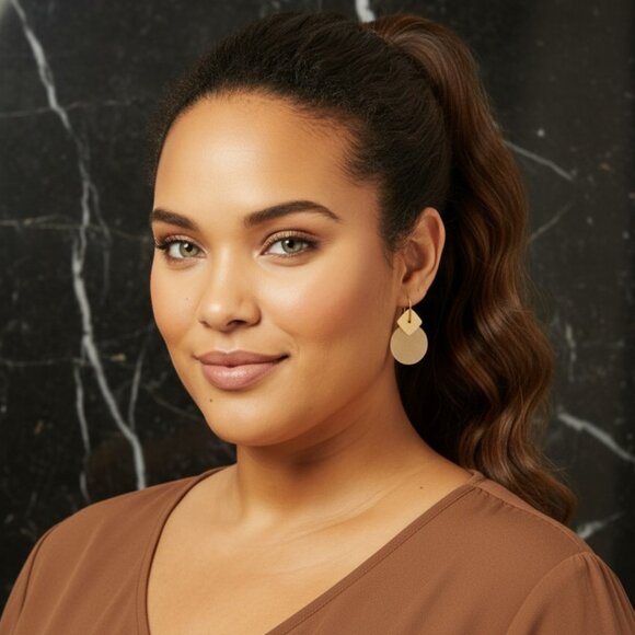 Geometric 18K Gold Plated Stainless Steel Earrings Polished and Matte Finish - Picture 6 of 14